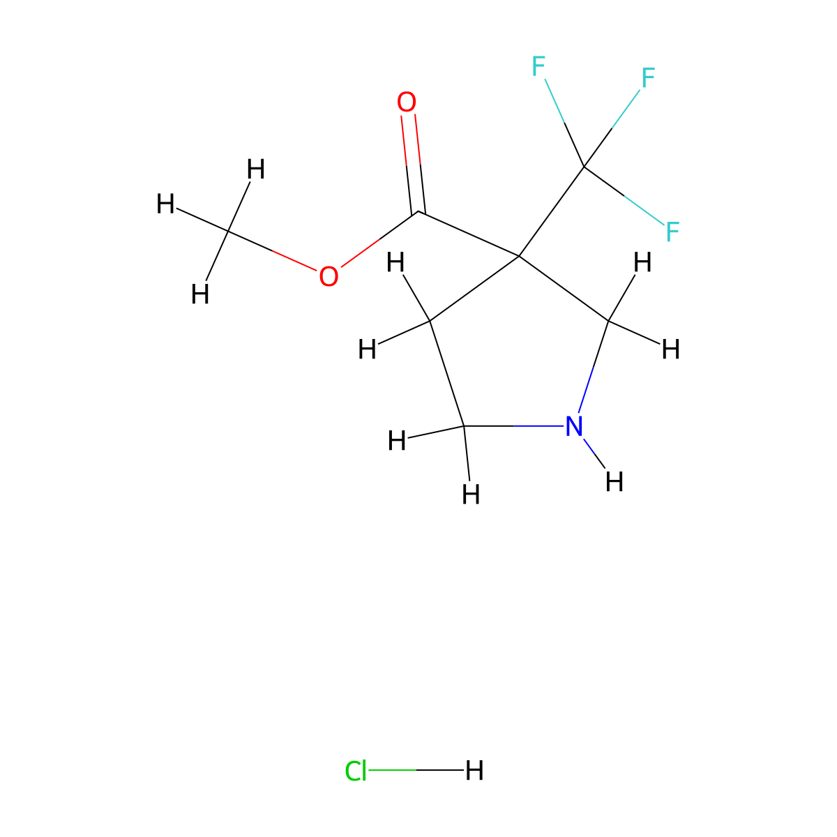 Methyl 3-(trifluoromethyl)pyrrolidine-3-carboxylate hydrochloride molecular structure, CAS 1283721-17-4