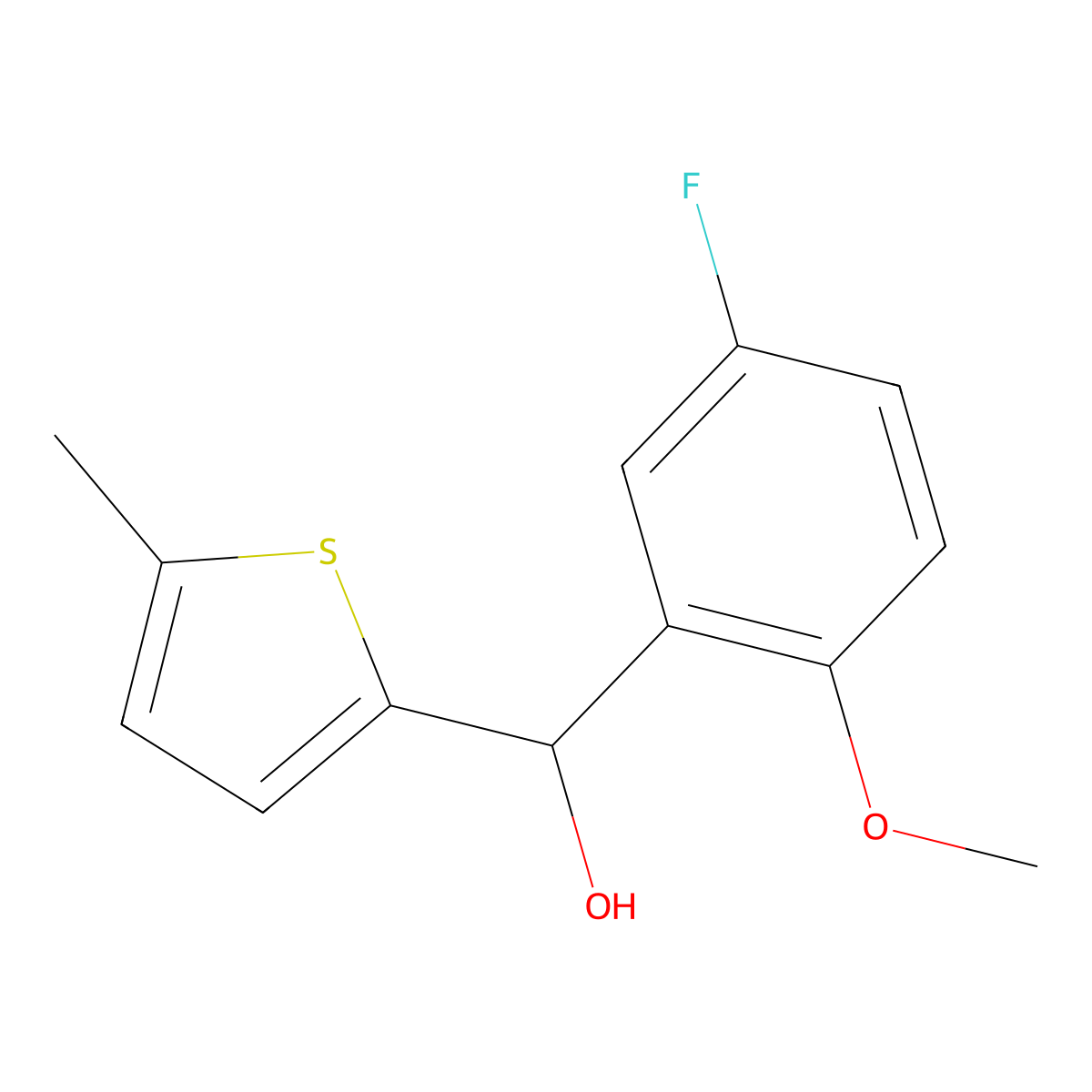 3-Fluoro-6-methoxyphenyl-(5-methyl-2-thienyl)methanol molecular structure, CAS 1283740-14-6