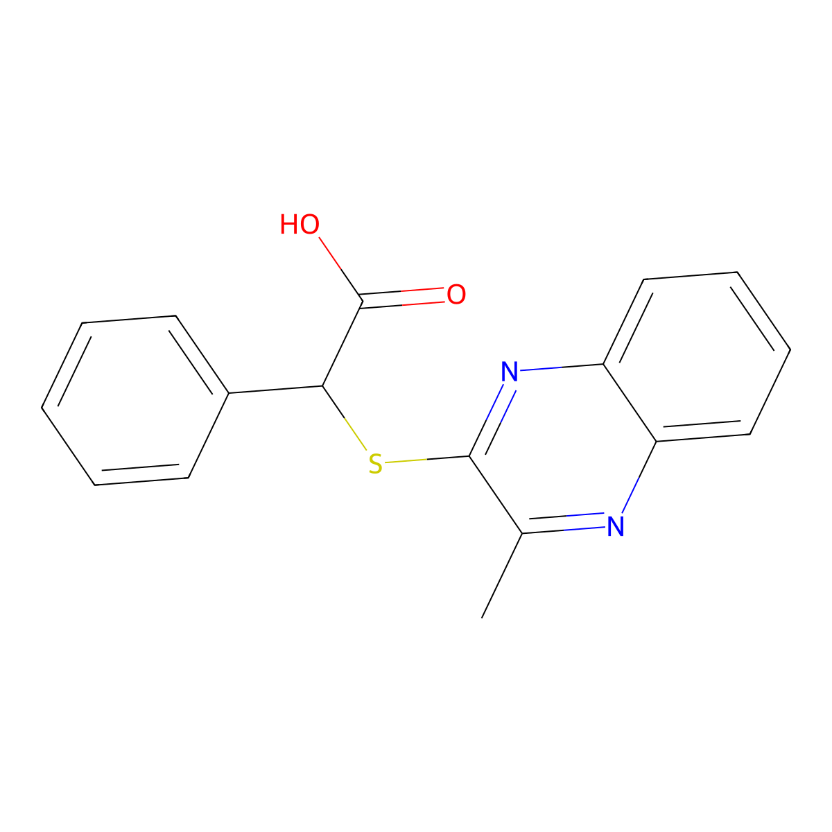 2-(3-Methylquinoxalin-2-ylthio)-2-phenylacetic acid molecular structure, CAS 128381-35-1