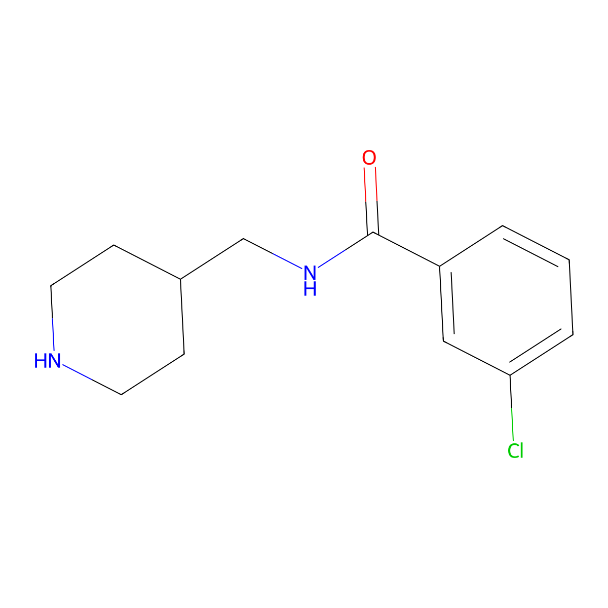 3-chloro-N-(piperidin-4-ylmethyl)benzamide molecular structure, CAS 1283862-34-9