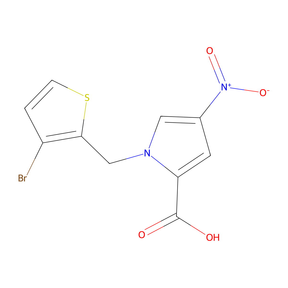 1-[(3-bromothiophen-2-yl)methyl]-4-nitro-1H-pyrrole-2-carboxylic acid molecular structure, CAS 1283936-37-7