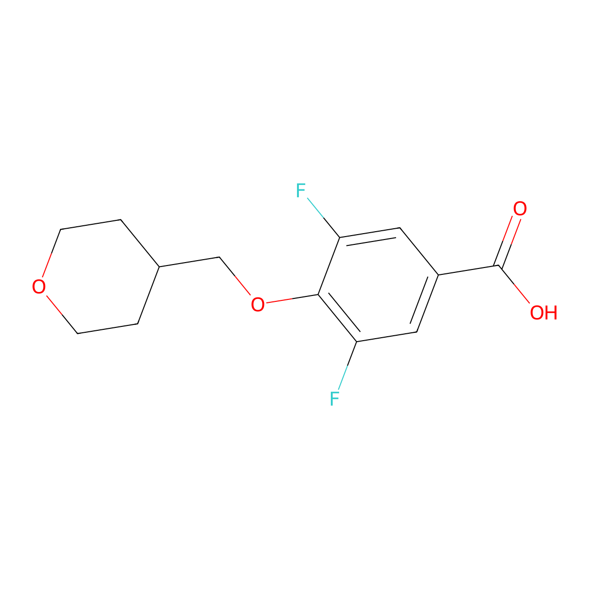 3,5-Difluoro-4-(oxan-4-ylmethoxy)benzoicacid molecular structure, CAS 1283981-13-4