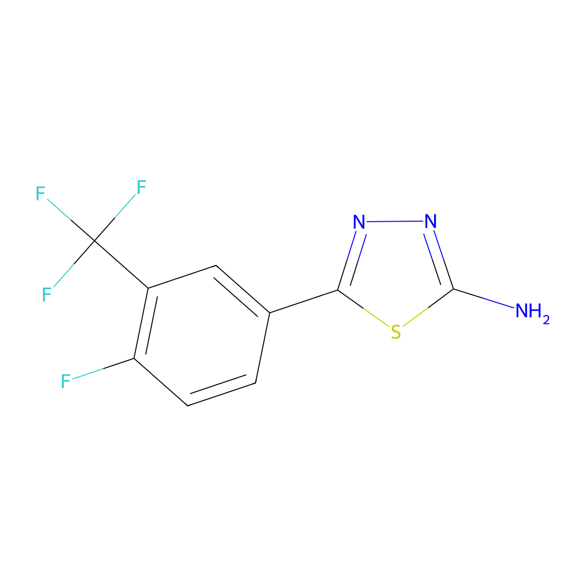 2-Amino-5-[4-fluoro-3-(trifluoromethyl)phenyl]-1,3,4-thiadiazole molecular structure, CAS 1284050-37-8