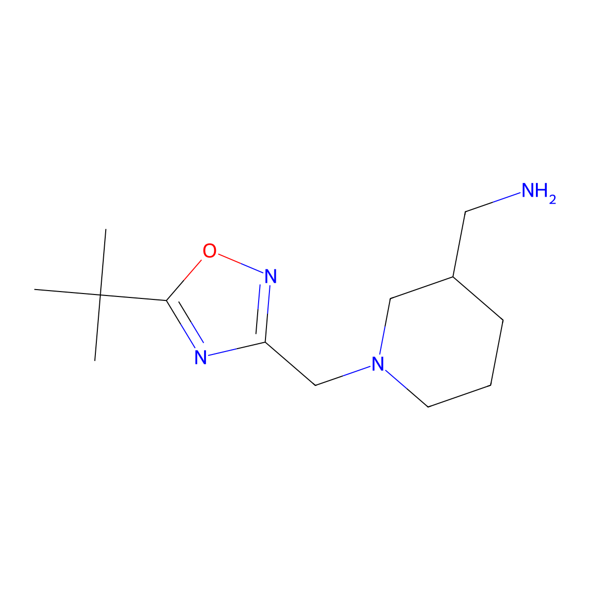 {1-[(5-Tert-butyl-1,2,4-oxadiazol-3-yl)methyl]piperidin-3-yl}methanamine molecular structure, CAS 1284089-29-7