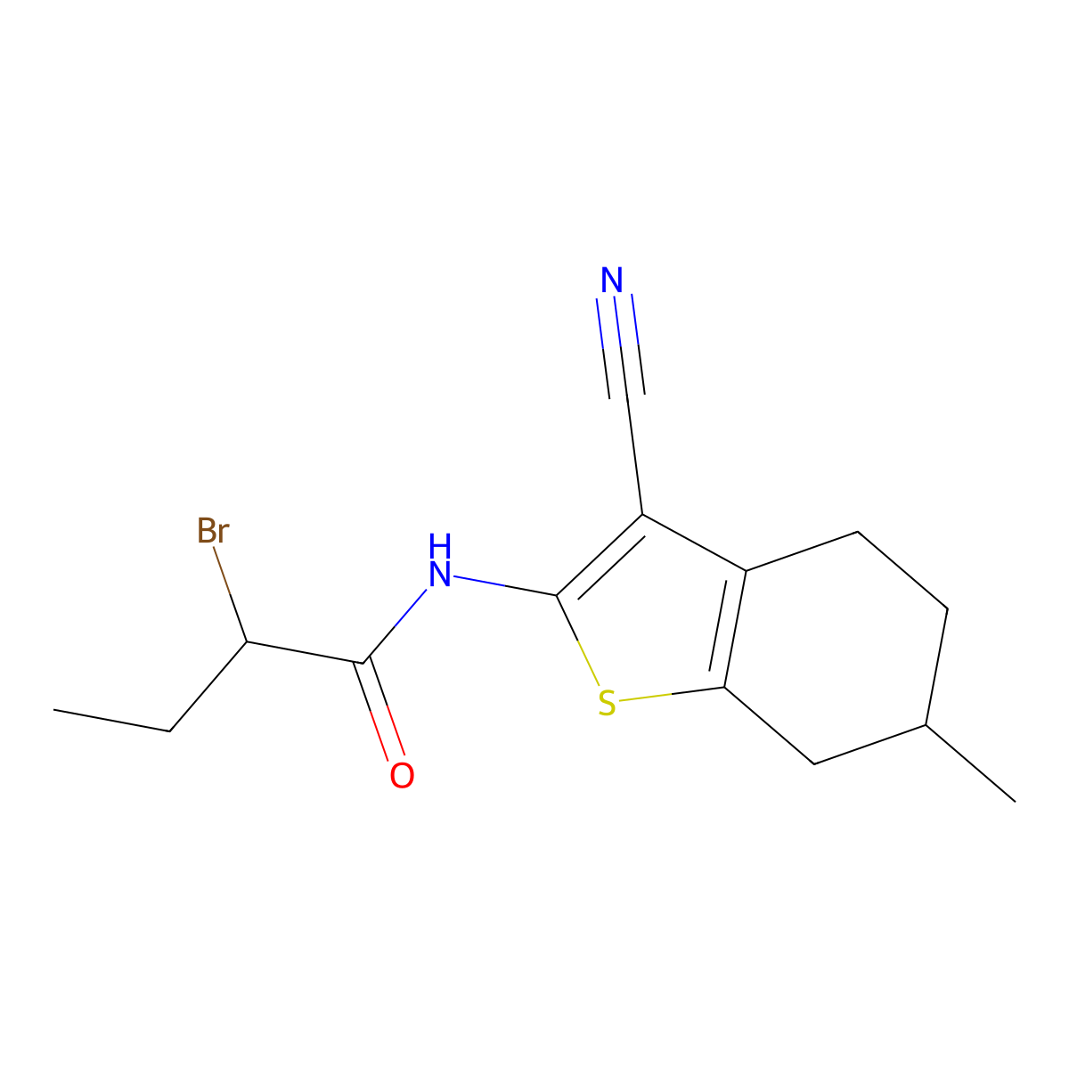 2-Bromo-N-(3-cyano-6-methyl-4,5,6,7-tetrahydro-1-benzothien-2-yl)butanamide molecular structure, CAS 1284156-83-7