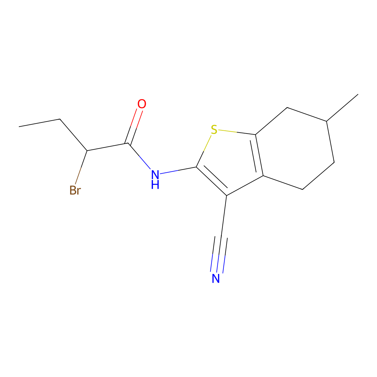 2-Bromo-N-(3-cyano-6-methyl-4,5,6,7-tetrahydro-1-benzothien-2-yl)butanamide molecular structure, CAS 1284156-83-7