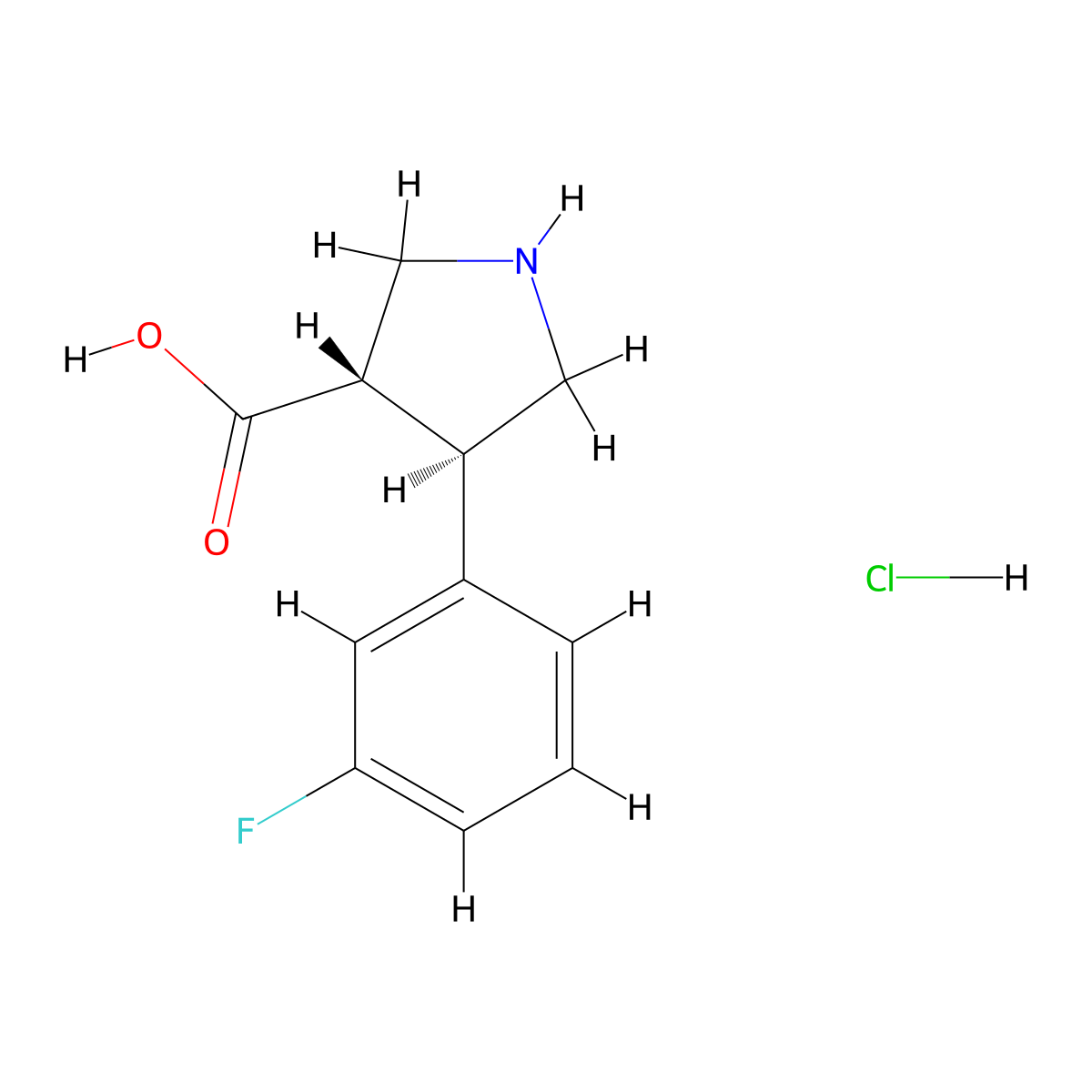 (+/-)-trans-4-(3-Fluoro-phenyl)-pyrrolidine-3-carboxylic acid-HCl molecular structure, CAS 1284227-02-6