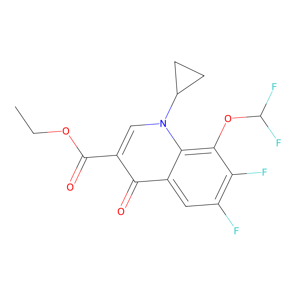 Ethyl 1-cyclopropyl-8-(difluoromethoxy)-6,7-difluoro-4-oxo-1,4-dihydroquinoline-3-carboxylate molecular structure, CAS 128426-94-8