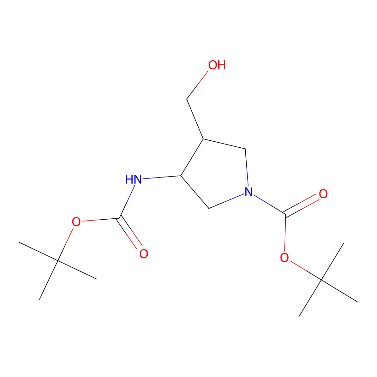 Tert-butyl 3-{[(tert-butoxy)carbonyl]amino}-4-(hydroxymethyl)pyrrolidine-1-carboxylate molecular structure, CAS 128427-19-0