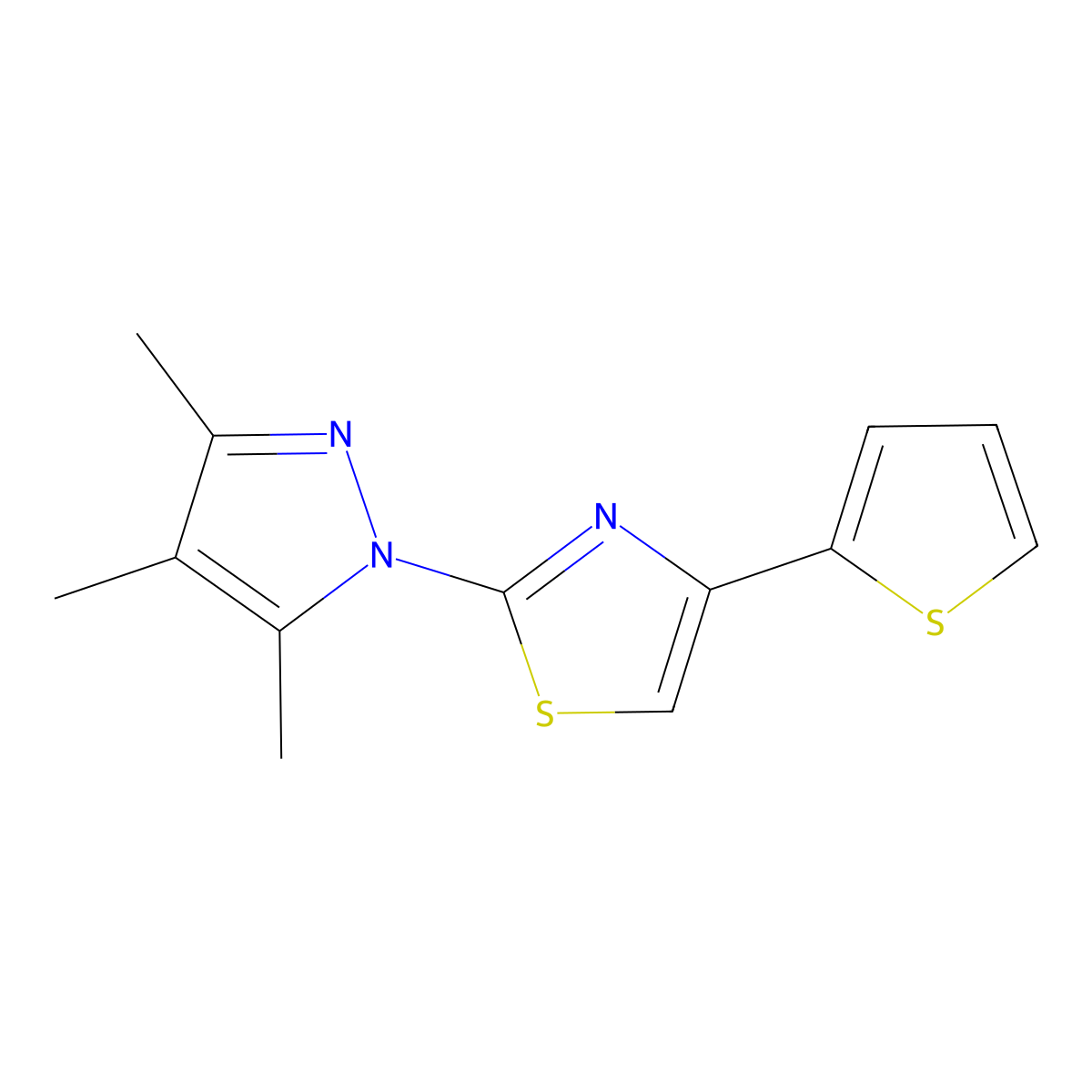 4-(2-thienyl)-2-(3,4,5-trimethyl-1H-pyrazol-1-yl)-1,3-thiazole molecular structure, CAS 128432-93-9