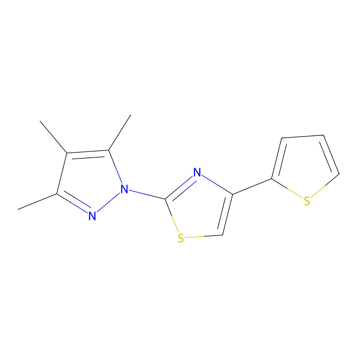 4-(2-thienyl)-2-(3,4,5-trimethyl-1H-pyrazol-1-yl)-1,3-thiazole molecular structure, CAS 128432-93-9