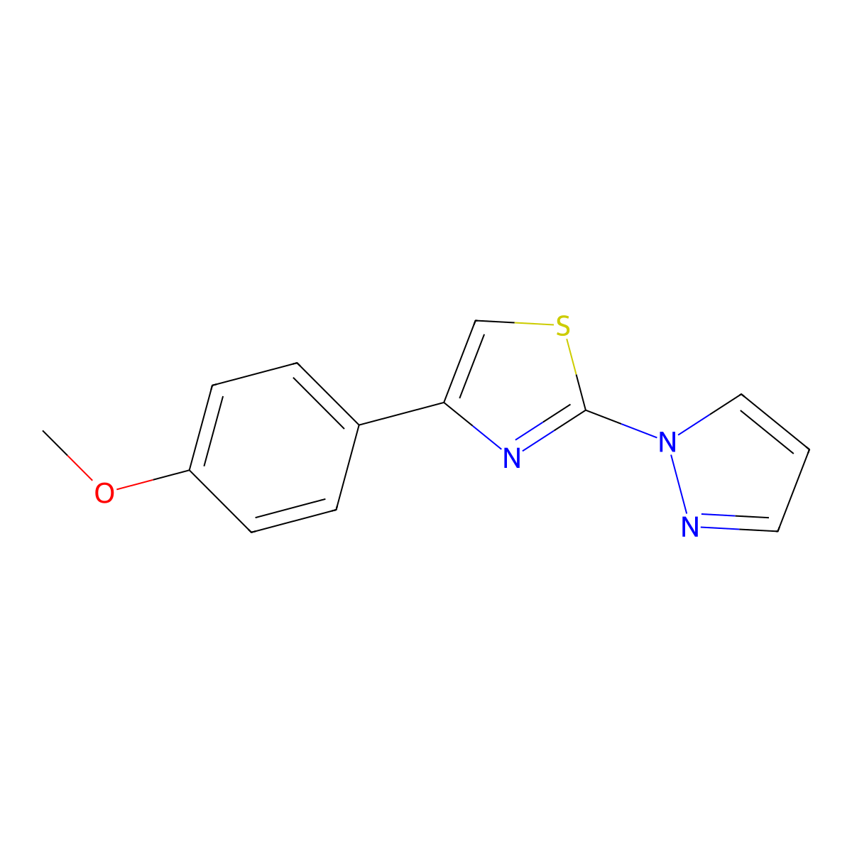 methyl 4-[2-(1H-pyrazol-1-yl)-1,3-thiazol-4-yl]phenyl ether molecular structure, CAS 128433-02-3