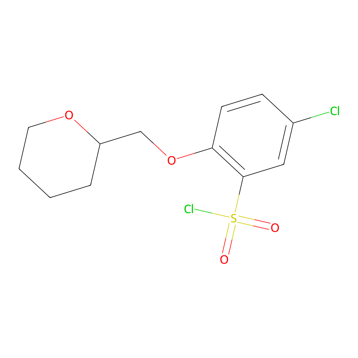5-Chloro-2-((oxan-2-yl)methoxy)benzene-1-sulfonyl chloride molecular structure, CAS 1284357-82-9