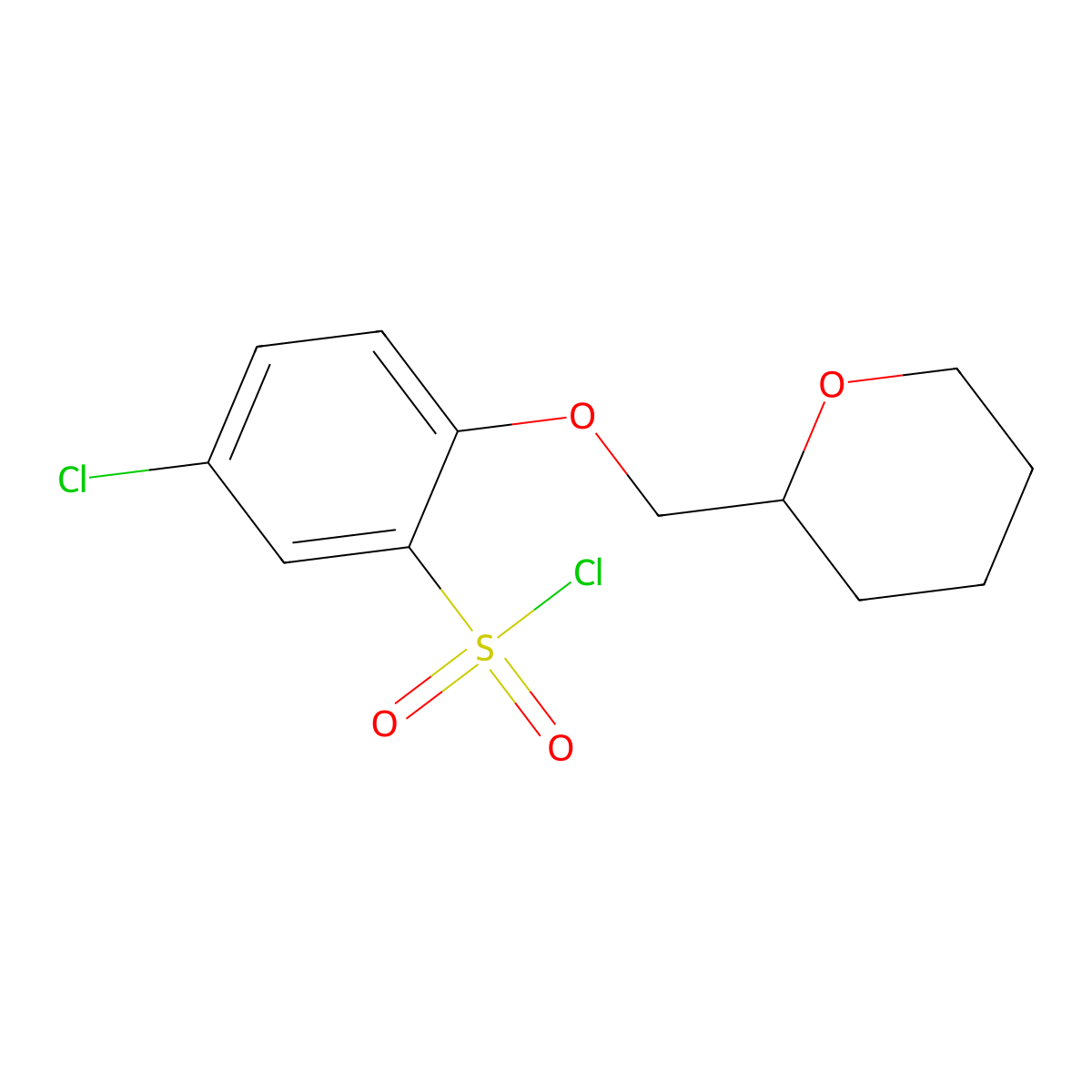 5-Chloro-2-((oxan-2-yl)methoxy)benzene-1-sulfonyl chloride molecular structure, CAS 1284357-82-9