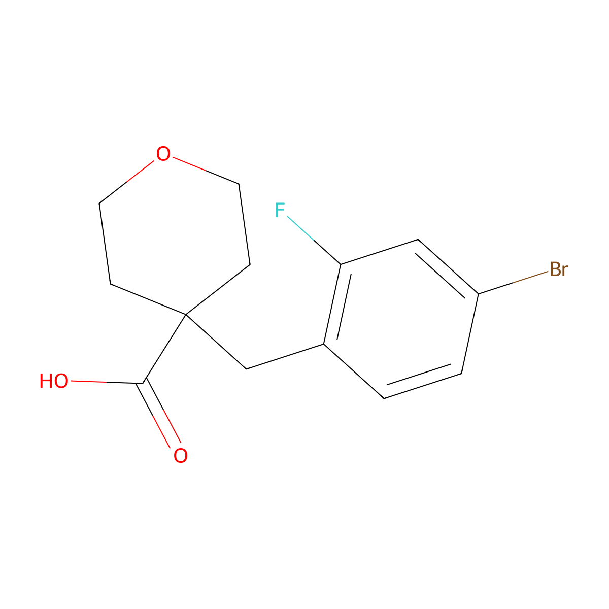 4-[(4-Bromo-2-fluorophenyl)methyl]oxane-4-carboxylic acid molecular structure, CAS 1284358-93-5
