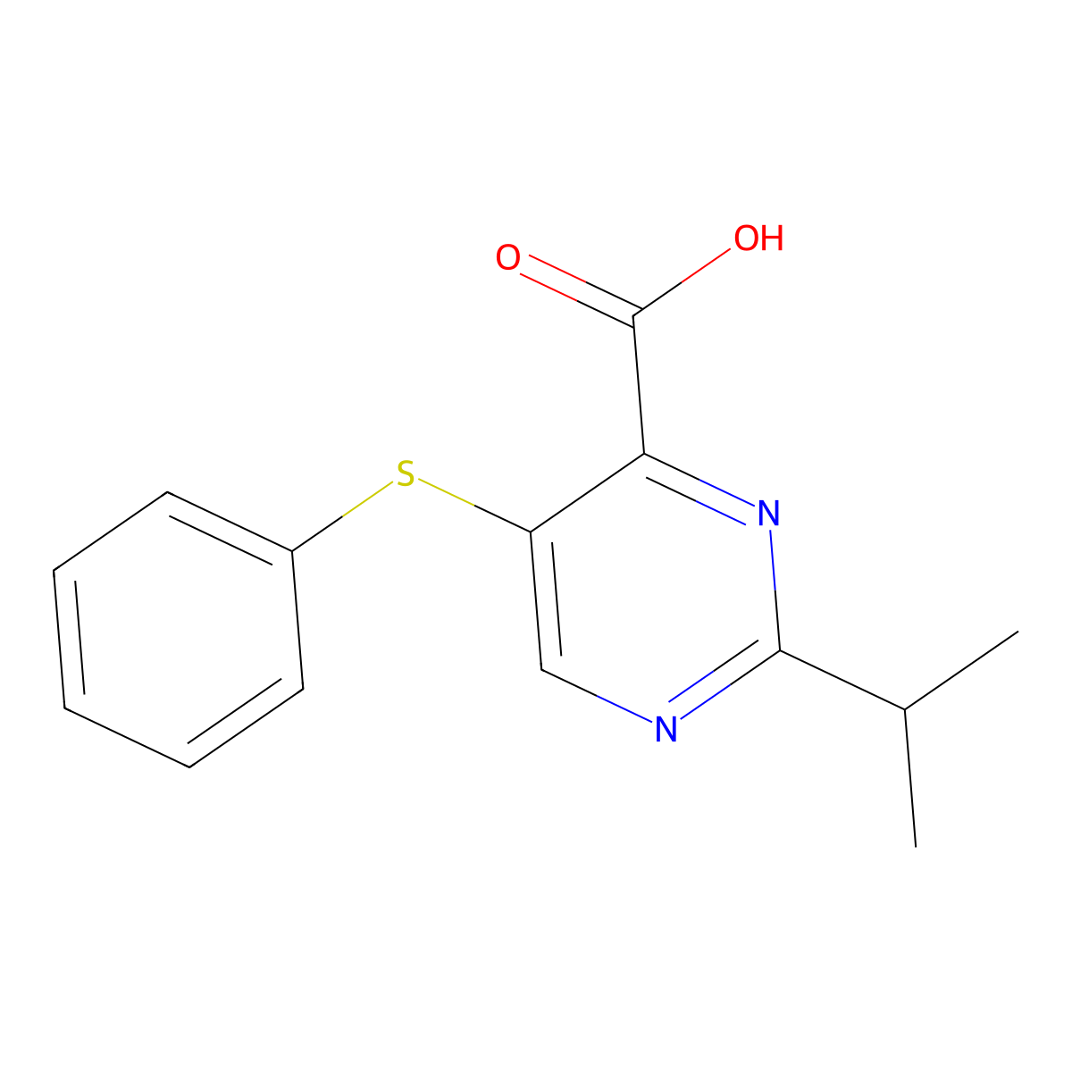 2-Isopropyl-5-(phenylthio)pyrimidine-4-carboxylic acid molecular structure, CAS 1284425-70-2