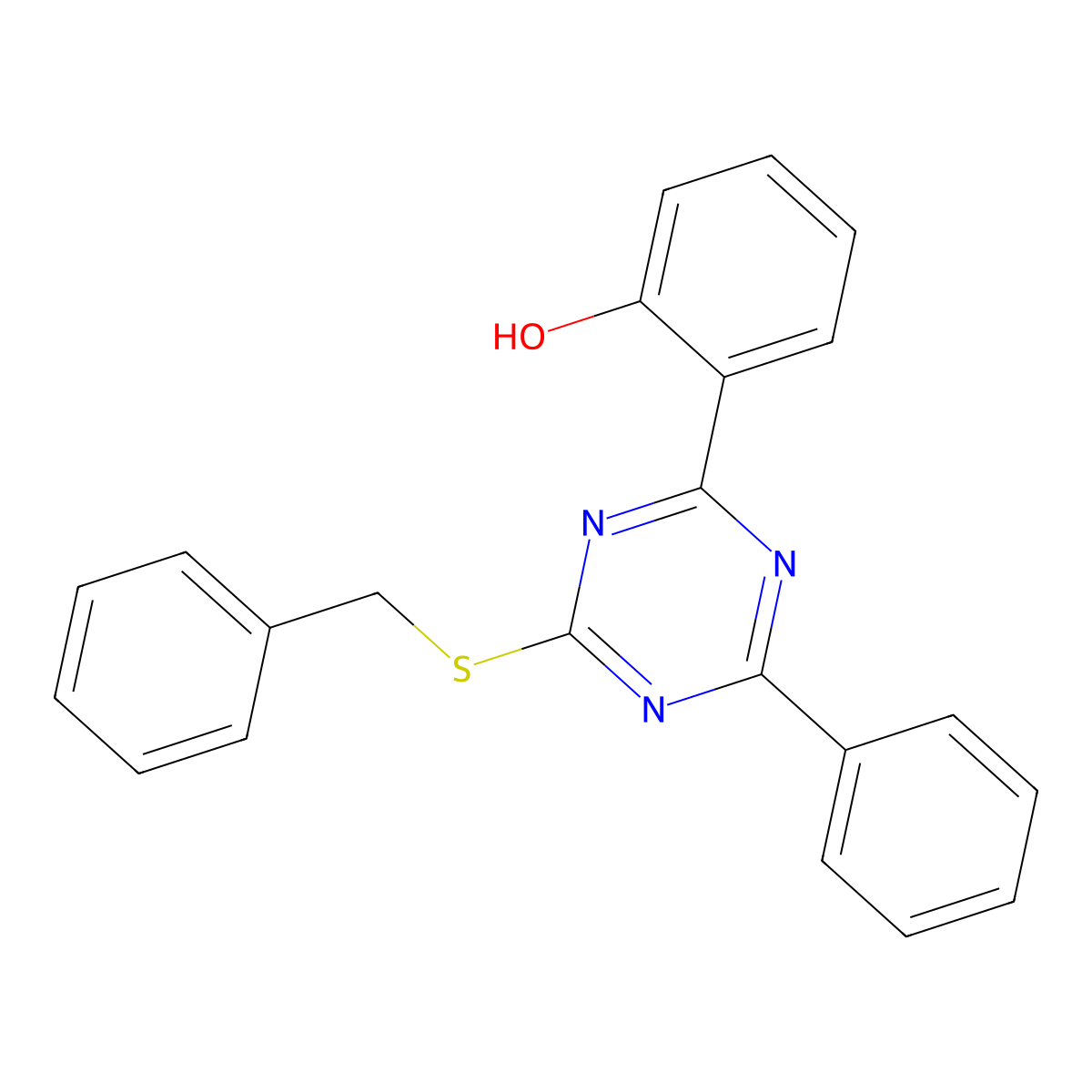 2-[4-(Benzylsulfanyl)-6-phenyl-1,3,5-triazin-2-yl]phenol molecular structure, CAS 128452-41-5