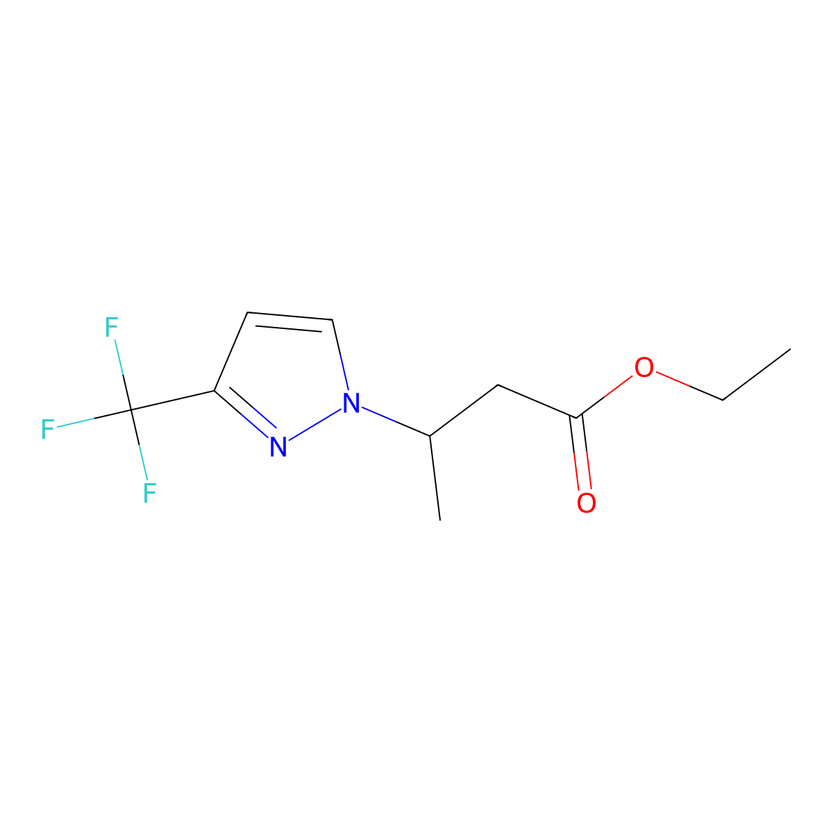 Ethyl 3-[3-(trifluoromethyl)-1H-pyrazol-1-yl]butanoate molecular structure, CAS 1284671-07-3
