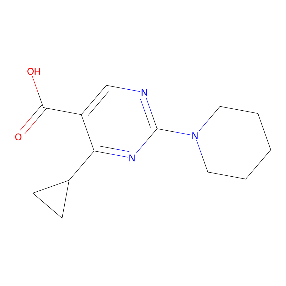 4-Cyclopropyl-2-(piperidin-1-yl)pyrimidine-5-carboxylic acid molecular structure, CAS 1284686-48-1