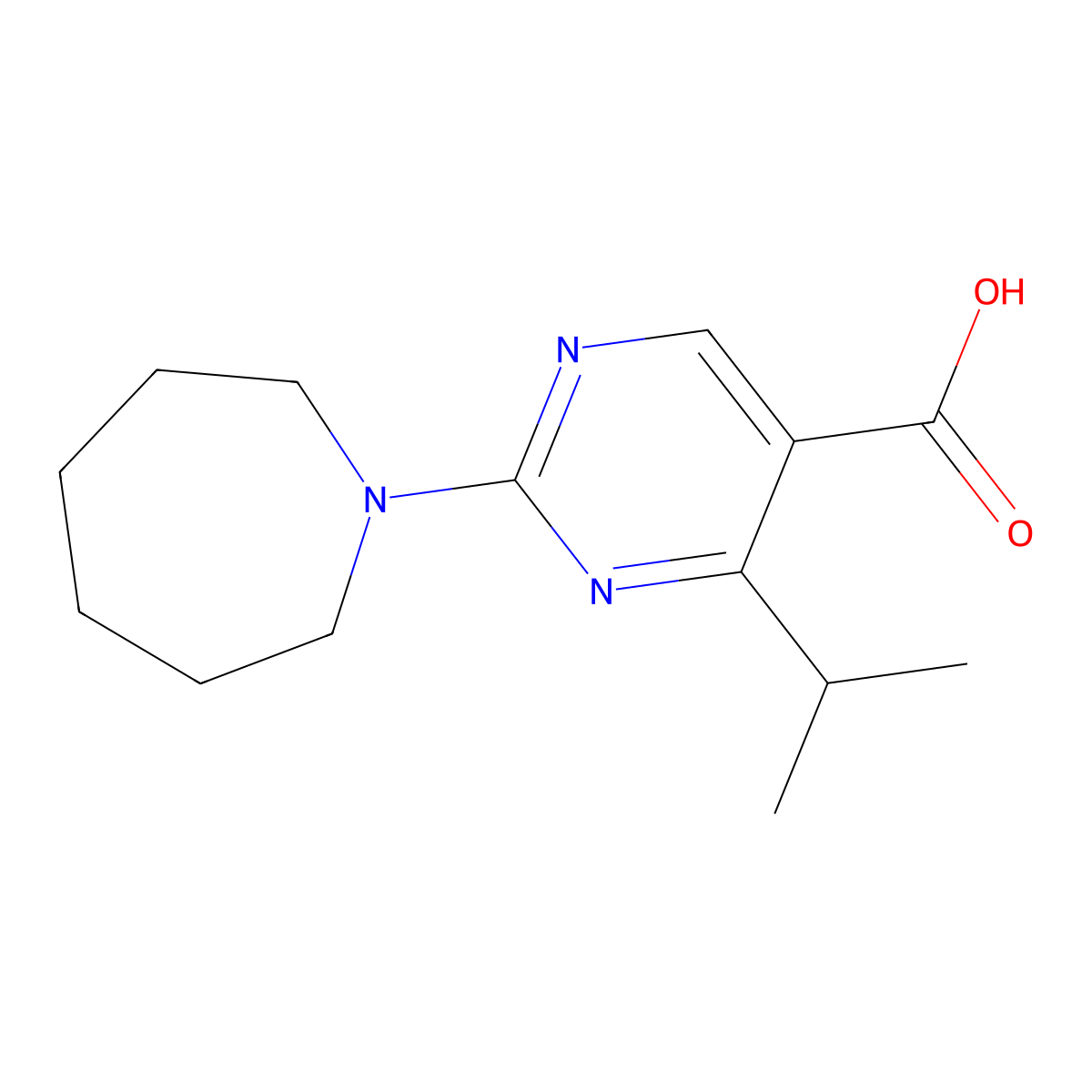 2-Azepan-1-yl-4-isopropylpyrimidine-5-carboxylic acid molecular structure, CAS 1284750-74-8