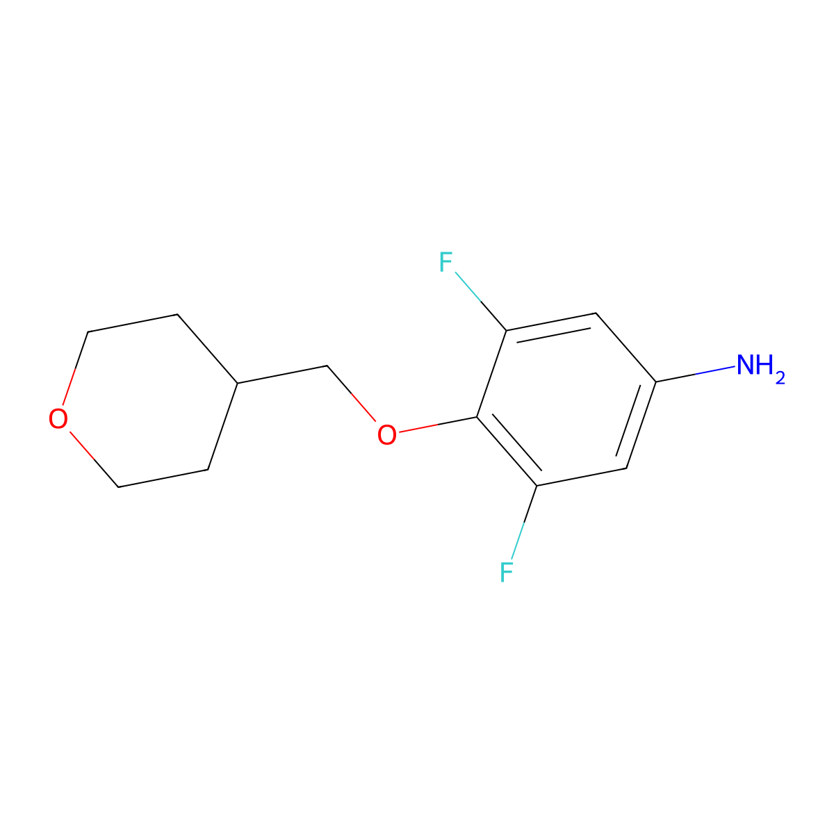 3,5-Difluoro-4-[(tetrahydro-2H-pyran-4-yl)methoxy]benzenamine molecular structure, CAS 1284865-66-2