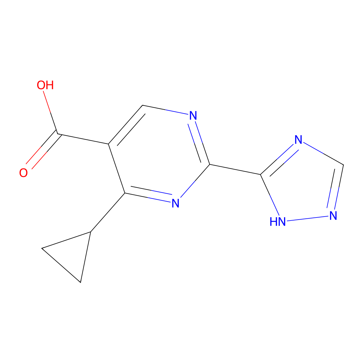 4-cyclopropyl-2-(4H-1,2,4-triazol-3-yl)pyrimidine-5-carboxylic acid molecular structure, CAS 1284914-77-7