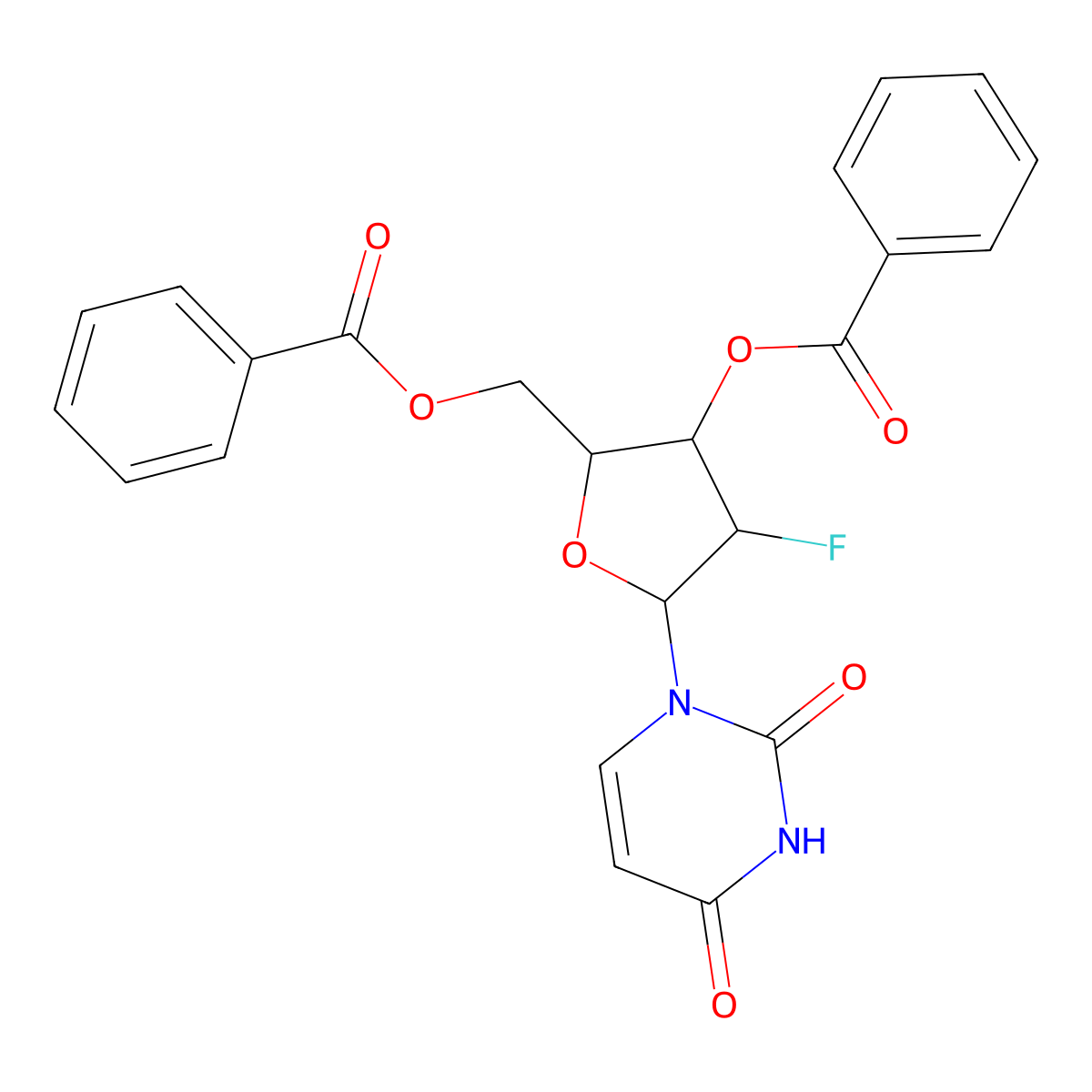 (2R,3R,4S,5R)-2-[(Benzoyloxy)methyl]-5-(2,4-dioxo-1,2,3,4-tetrahydropyrimidin-1-yl)-4-fluorooxolan-3-yl benzoate molecular structure, CAS 128496-10-6