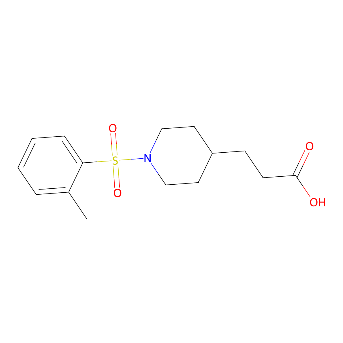 3-[1-(2-Methylbenzenesulfonyl)piperidin-4-yl]propanoic acid molecular structure, CAS 1284961-18-7