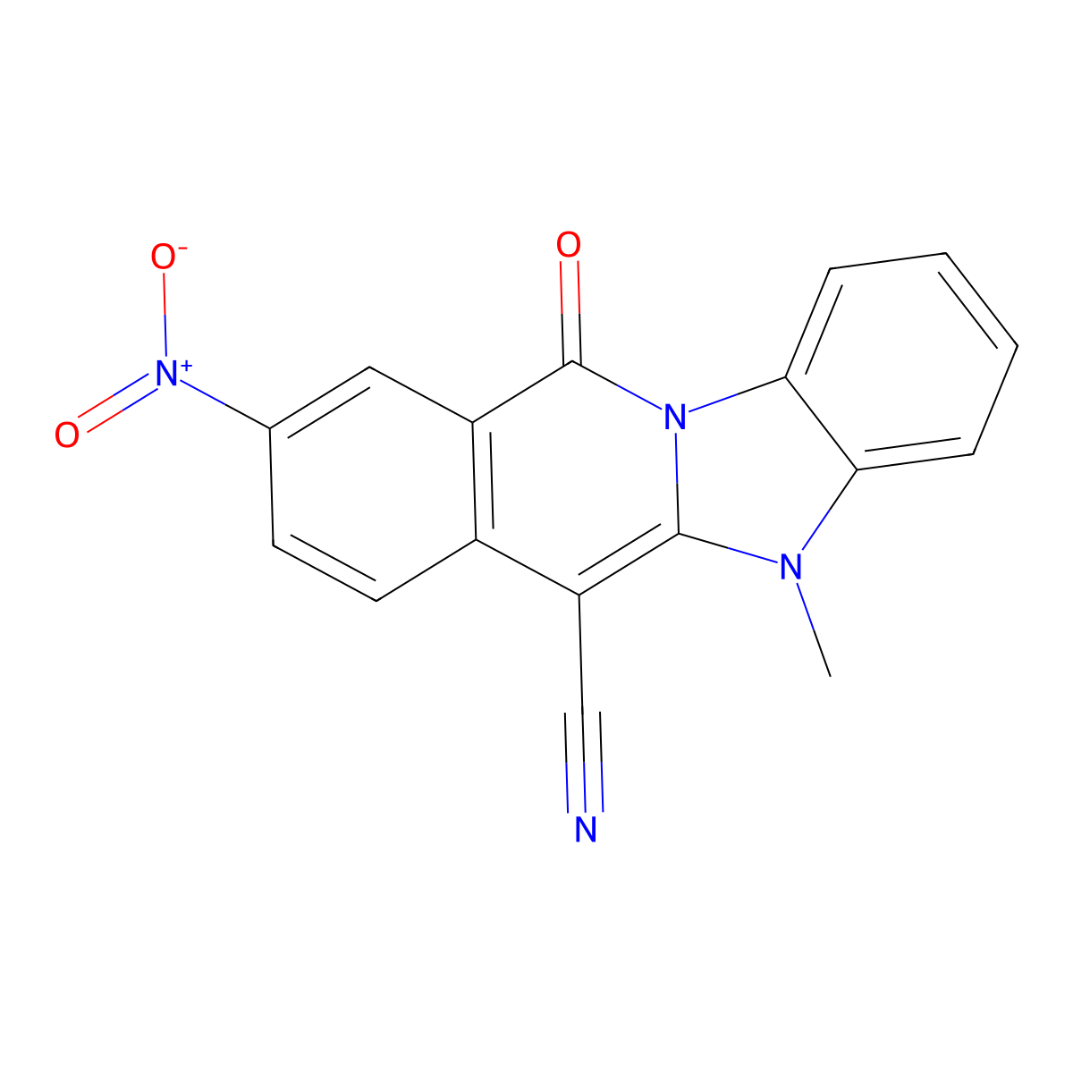 6-Cyano-5-methyl-9-nitrobenzimidazo(1,2-B)isoquinolin-11(5H)-one molecular structure, CAS 128505-80-6