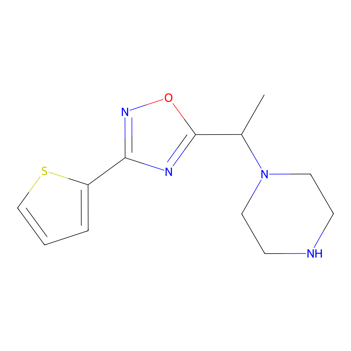 1-{1-[3-(Thiophen-2-yl)-1,2,4-oxadiazol-5-yl]ethyl}piperazine molecular structure, CAS 1285080-85-4