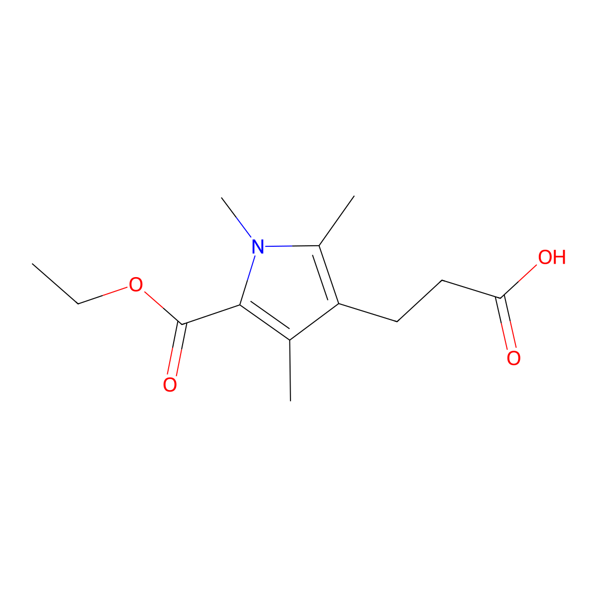 3-[5-(ethoxycarbonyl)-1,2,4-trimethyl-1H-pyrrol-3-yl]propanoic acid molecular structure, CAS 1285118-99-1