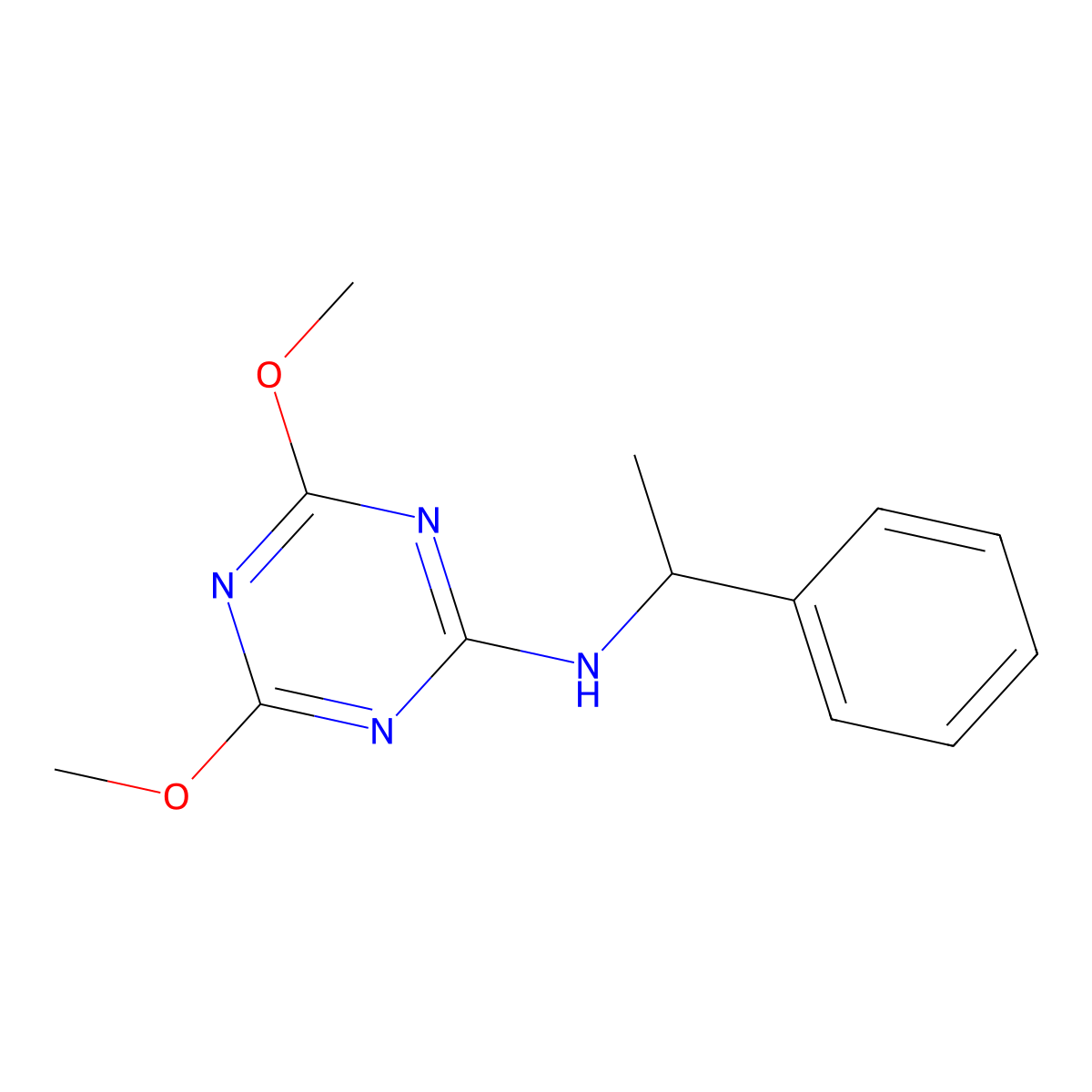 4,6-dimethoxy-N-(1-phenylethyl)-1,3,5-triazin-2-amine molecular structure, CAS 1285126-19-3