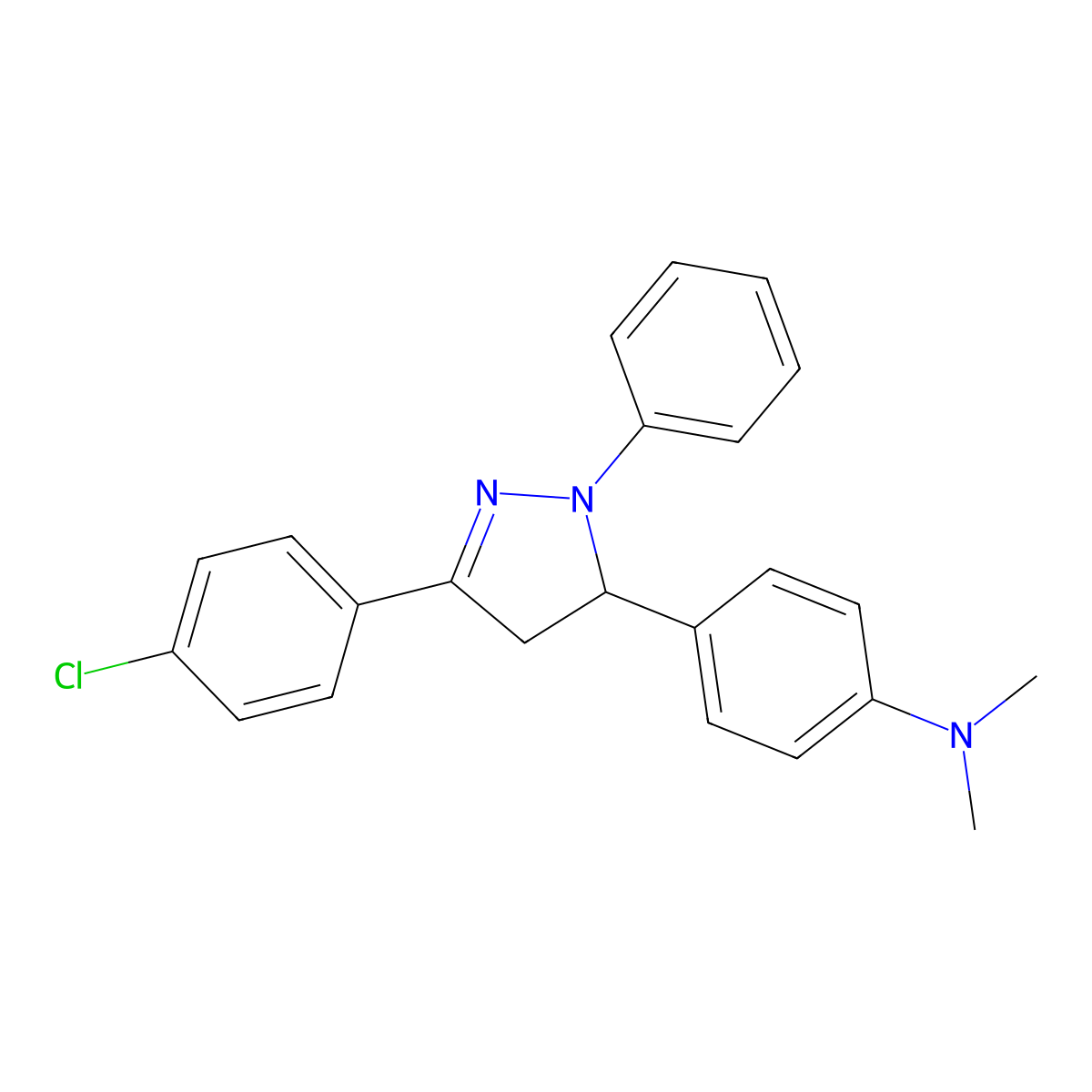 4-[5-(4-chlorophenyl)-2-phenyl-3,4-dihydropyrazol-3-yl]-N,N-dimethylaniline molecular structure, CAS 128519-30-2