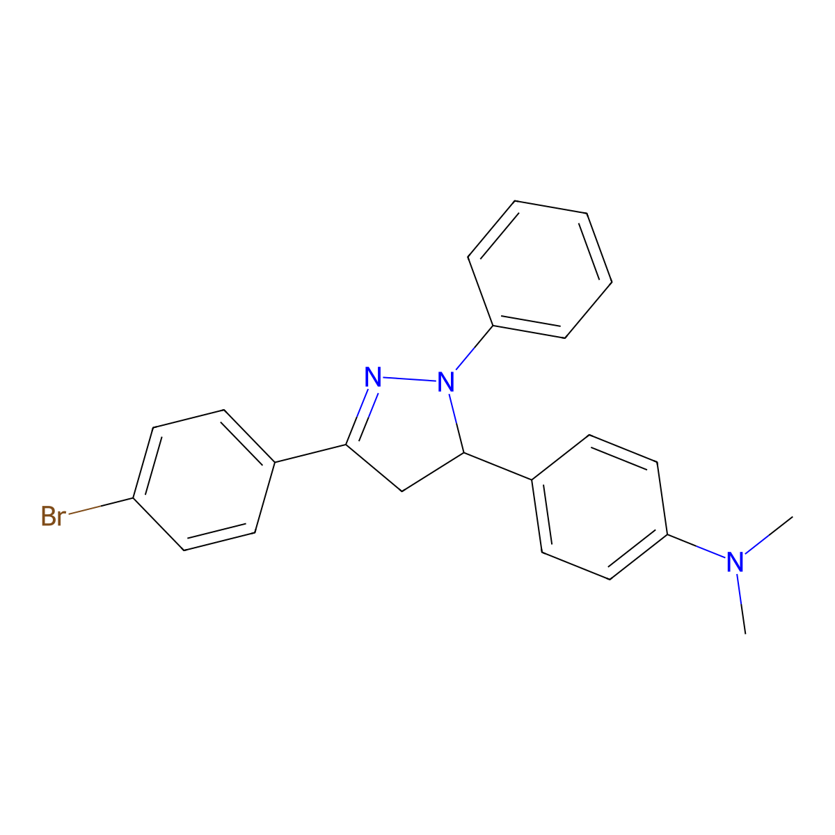 4-[5-(4-bromophenyl)-2-phenyl-3,4-dihydropyrazol-3-yl]-N,N-dimethylaniline molecular structure, CAS 128519-31-3