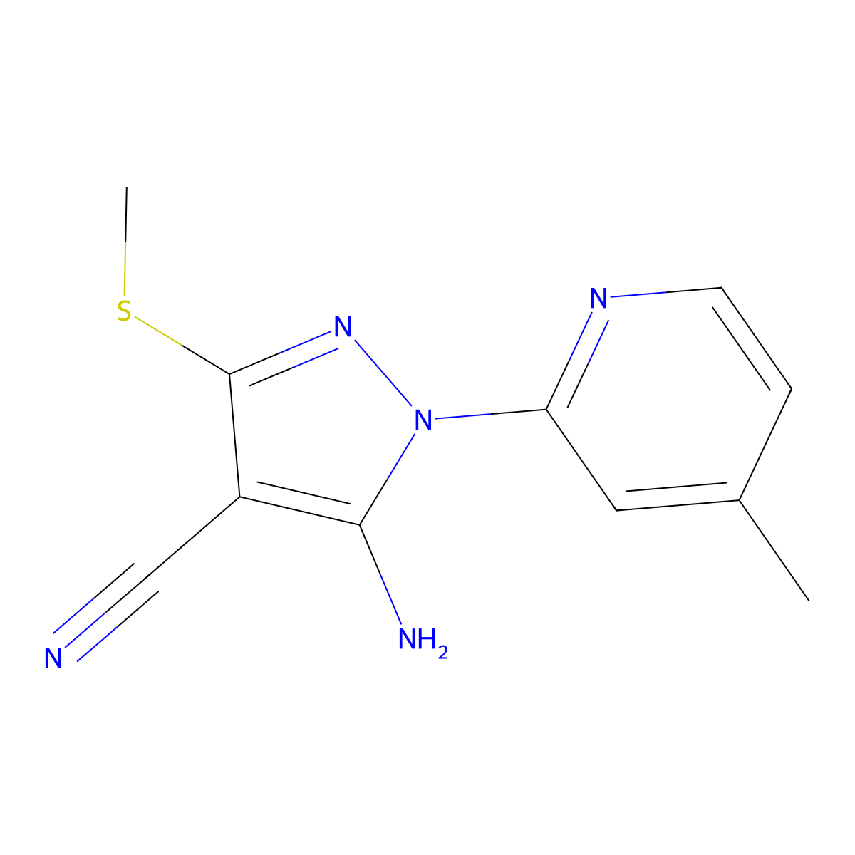 5-amino-1-(4-methylpyridin-2-yl)-3-(methylsulfanyl)-1H-pyrazole-4-carbonitrile molecular structure, CAS 1285256-32-7