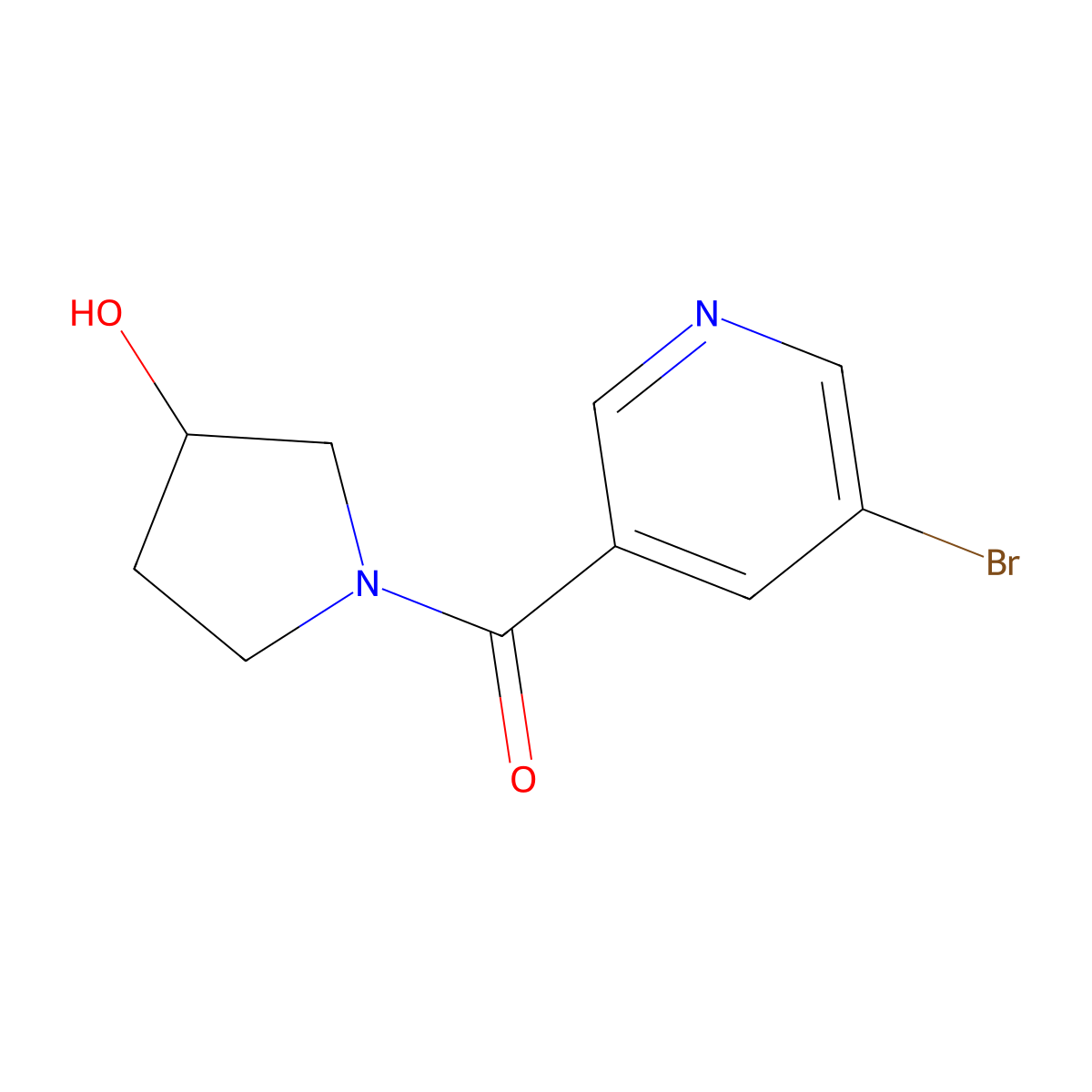 (5-Bromopyridin-3-yl)(3-hydroxypyrrolidin-1-yl)methanone molecular structure, CAS 1285344-38-8