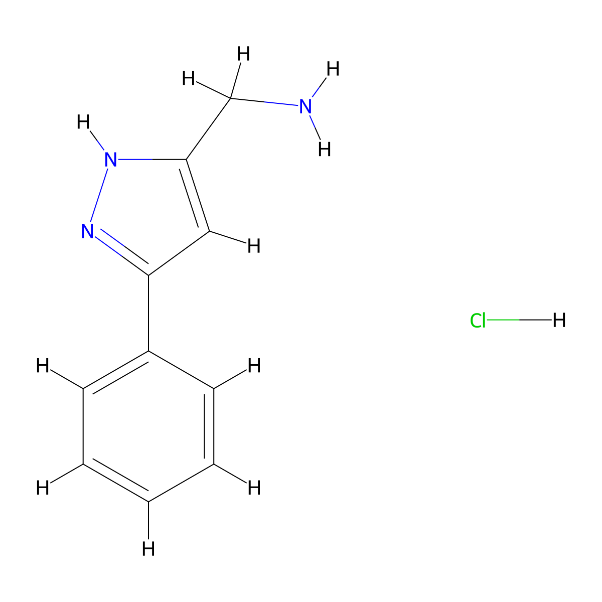[(5-Phenyl-1H-pyrazol-3-yl)methyl]amine hydrochloride molecular structure, CAS 1285369-36-9
