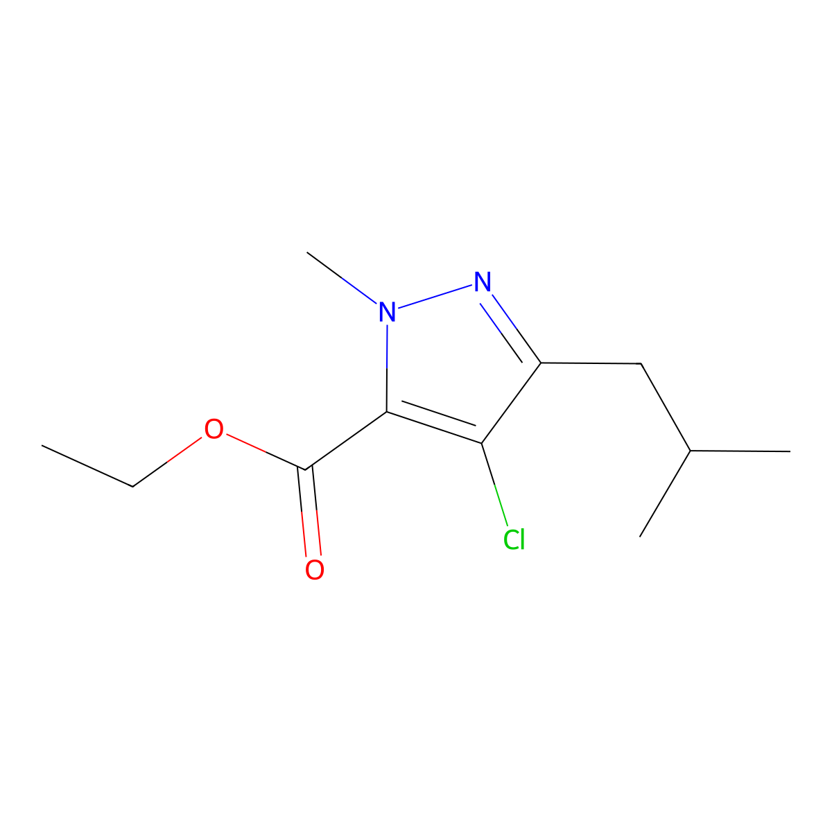 4-Chloro-1-methyl-3-(2-methylpropyl)-1H-pyrazole-5-carboxylic acid ethyl ester molecular structure, CAS 128537-44-0