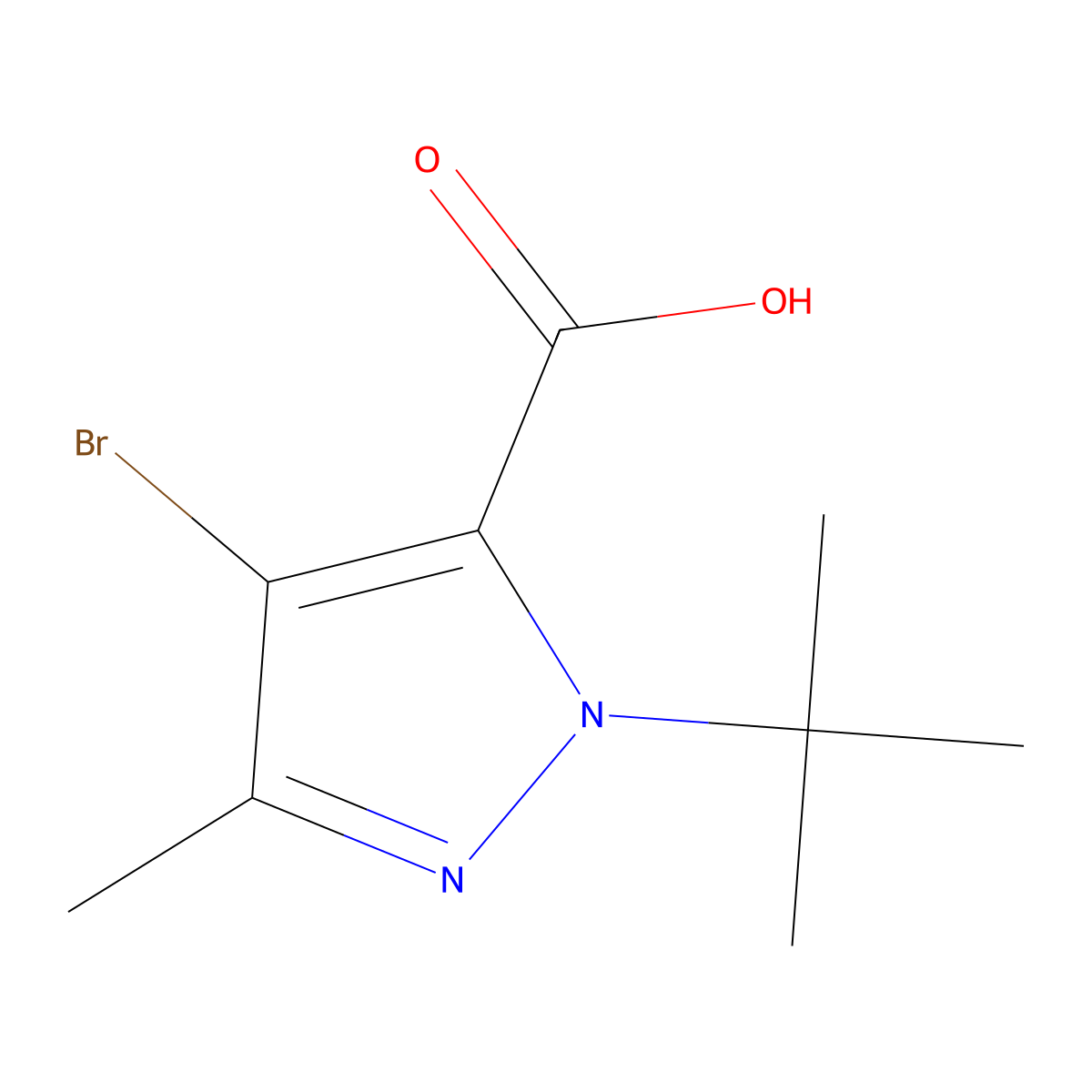 4-bromo-1-tert-butyl-3-methyl-1H-pyrazole-5-carboxylic acid molecular structure, CAS 128537-60-0