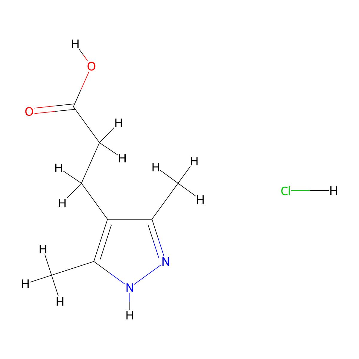 3-(3,5-dimethyl-1H-pyrazol-4-yl)propanoic acid hydrochloride molecular structure, CAS 1285372-60-2