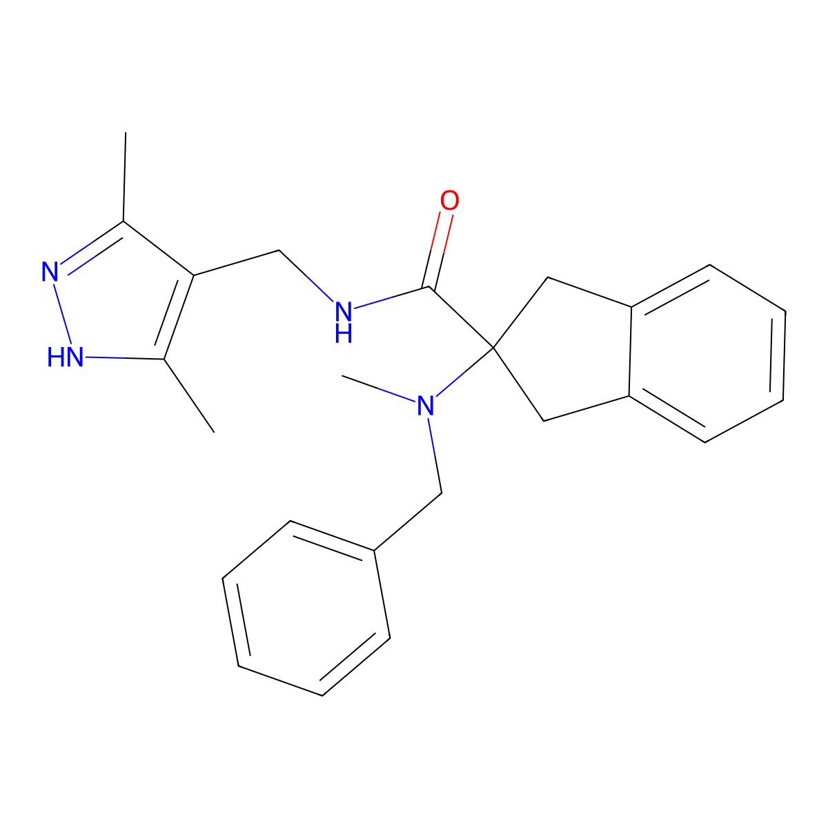 2-[benzyl(methyl)amino]-N-[(3,5-dimethyl-1H-pyrazol-4-yl)methyl]-1,3-dihydroindene-2-carboxamide molecular structure, CAS 1285372-61-3