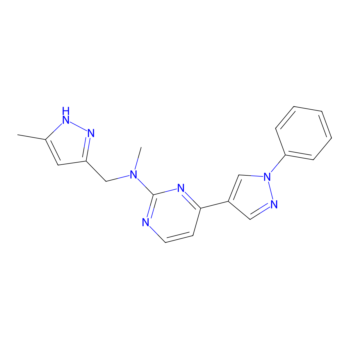 N-Methyl-N-((5-methyl-1H-pyrazol-3-yl)methyl)-4-(1-phenyl-1H-pyrazol-4-yl)pyrimidin-2-amine molecular structure, CAS 1285374-91-5