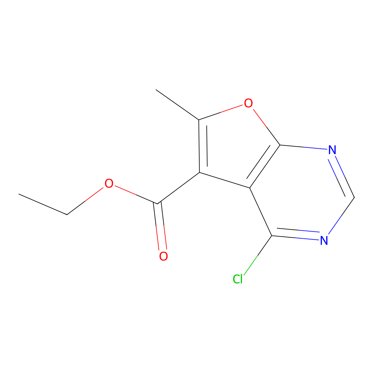 Ethyl 4-chloro-6-methylfuro[2,3-d]pyrimidine-5-carboxylate molecular structure, CAS 1285406-31-6
