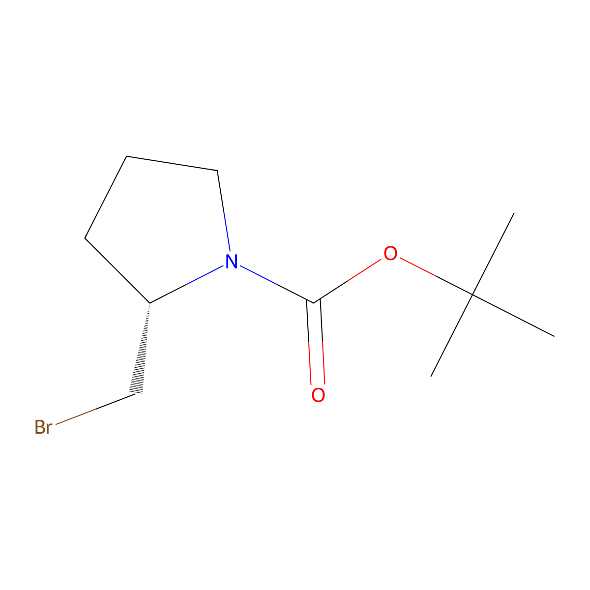 tert-butyl (2S)-2-(bromomethyl)pyrrolidine-1-carboxylate molecular structure, CAS 128542-75-6