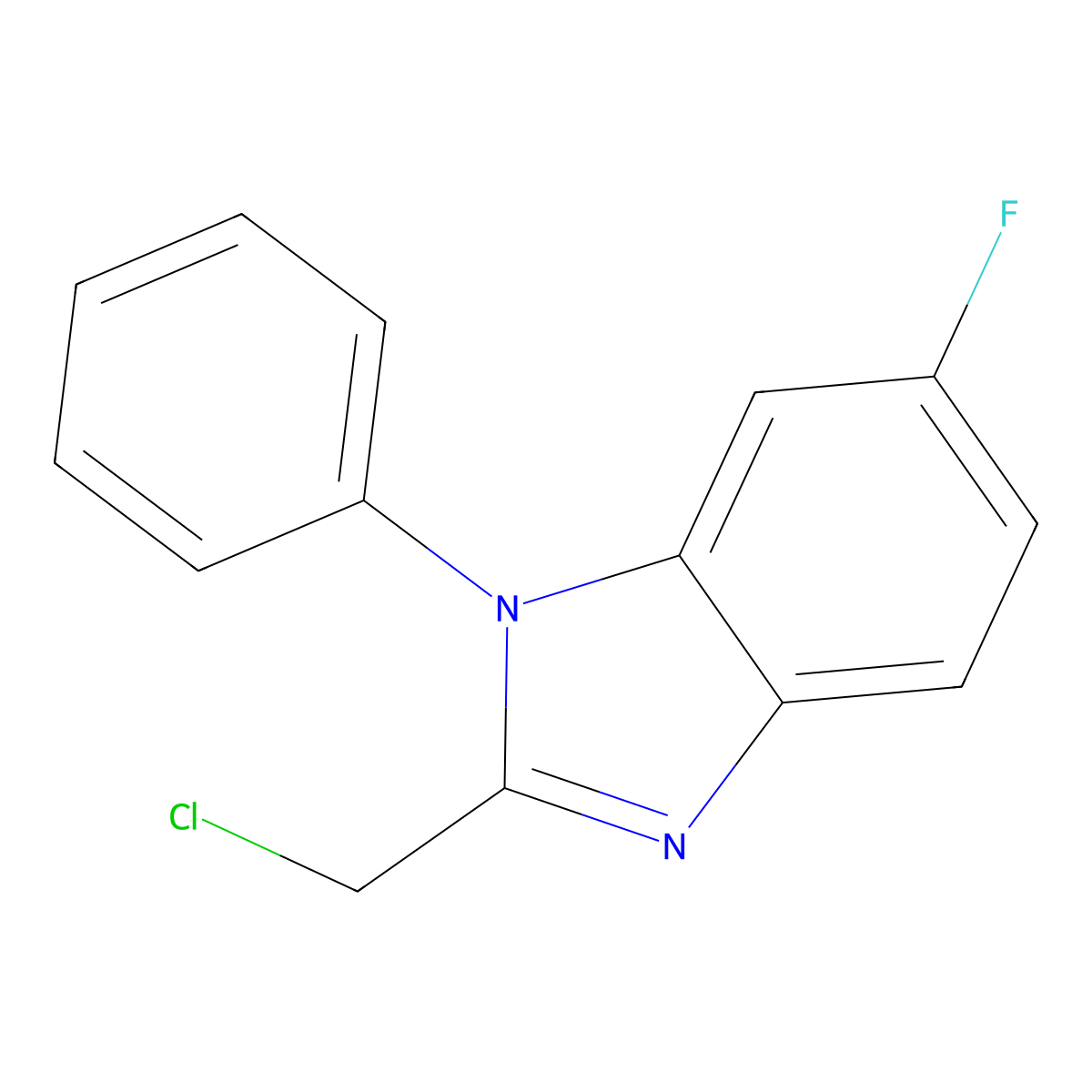 2-(chloromethyl)-6-fluoro-1-phenyl-1H-1,3-benzodiazole molecular structure, CAS 1285420-82-7