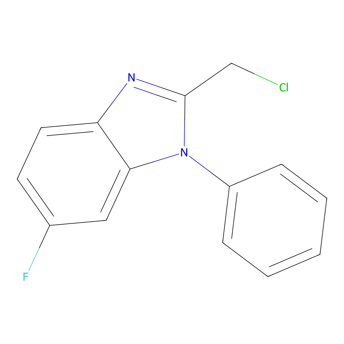 2-(chloromethyl)-6-fluoro-1-phenyl-1H-1,3-benzodiazole molecular structure, CAS 1285420-82-7