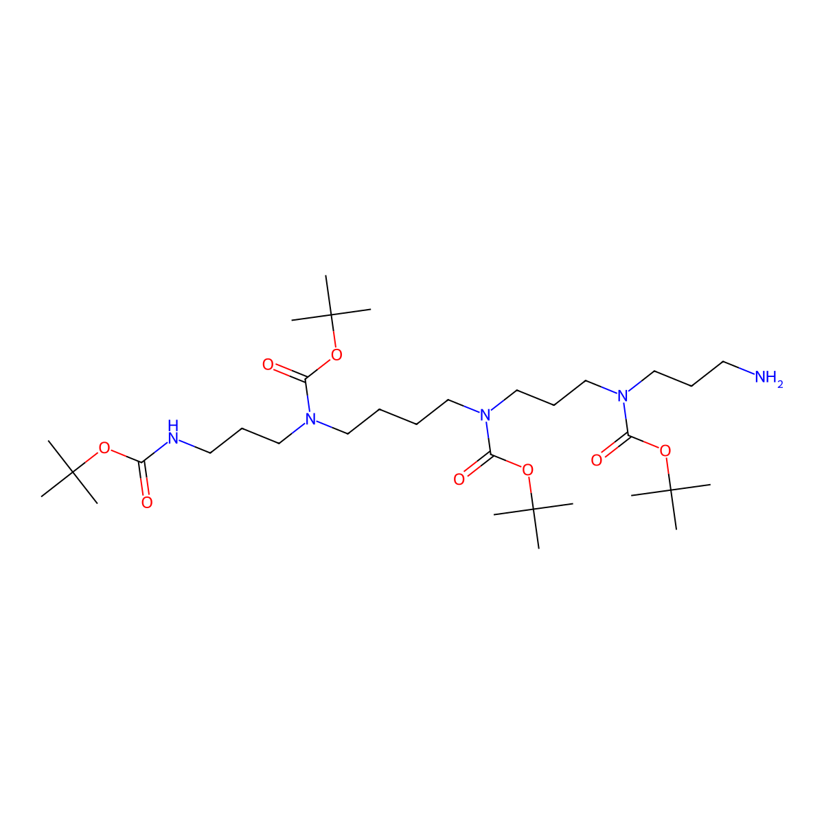 tert-Butyl (3-((3-aminopropyl)(tert-butoxycarbonyl)amino)propyl)(4-((tert-butoxycarbonyl)(3-((tert-butoxycarbonyl)amino)propyl)amino)butyl)carbamate molecular structure, CAS 128550-06-1