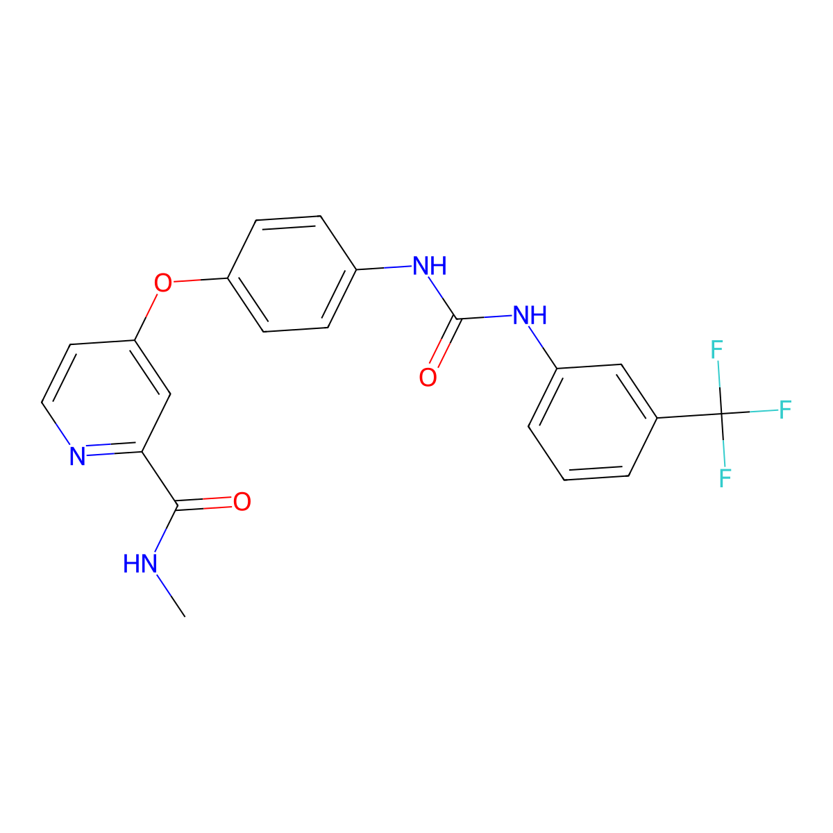 N-methyl-4-(4-(3-(3-(trifluoromethyl)phenyl)ureido)phenoxy)picolinamide molecular structure, CAS 1285533-84-7
