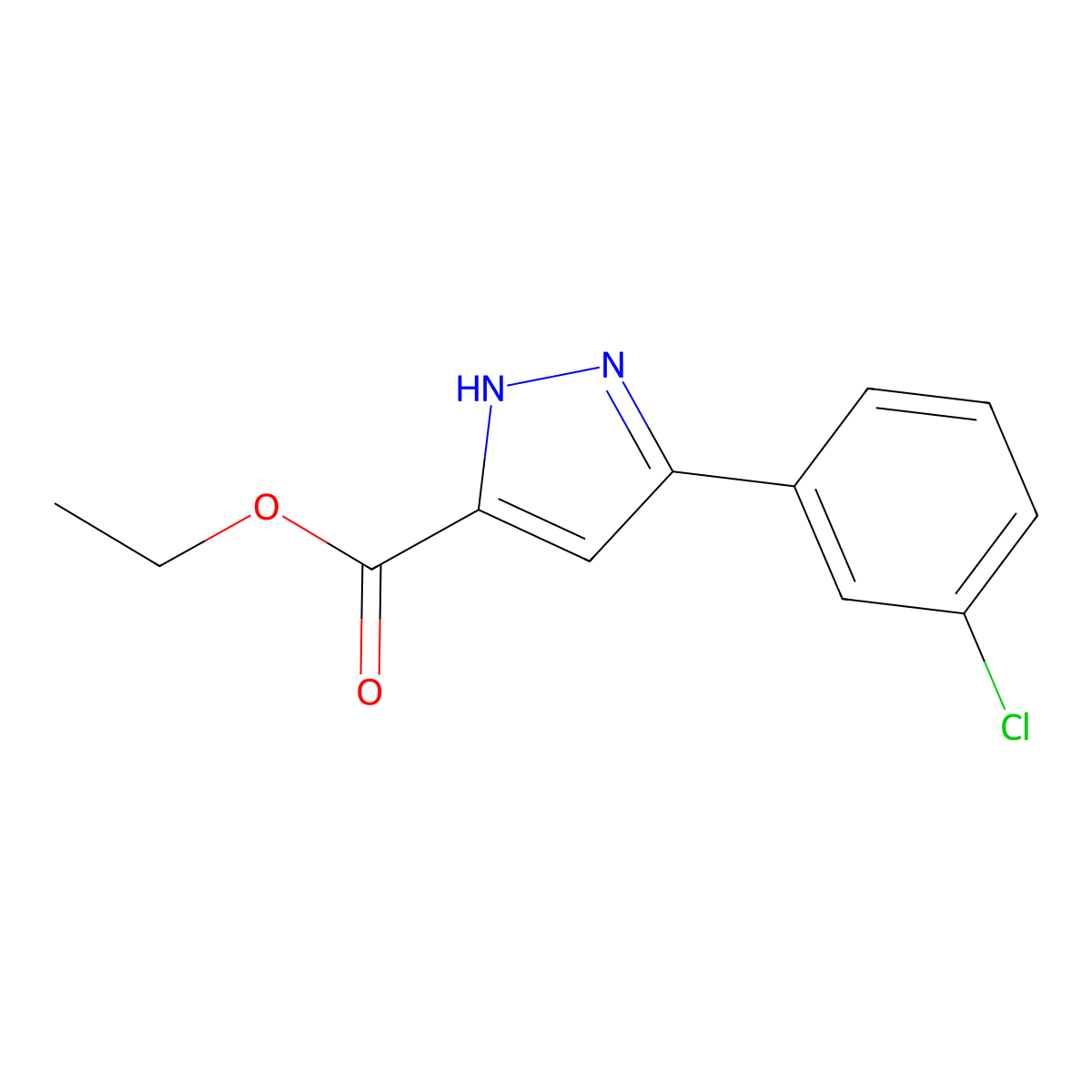 Ethyl 3-(3-chlorophenyl)-1H-pyrazole-5-carboxylate molecular structure, CAS 1285545-03-0