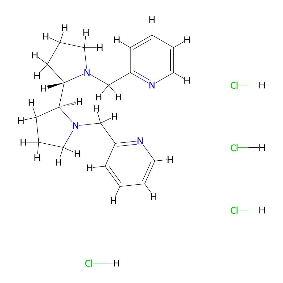(2S,2'S)-[N,N'-Bis(2-pyridylmethyl)]-2,2'-bipyrrolidine tetrahydrochloride molecular structure, CAS 1285550-13-1